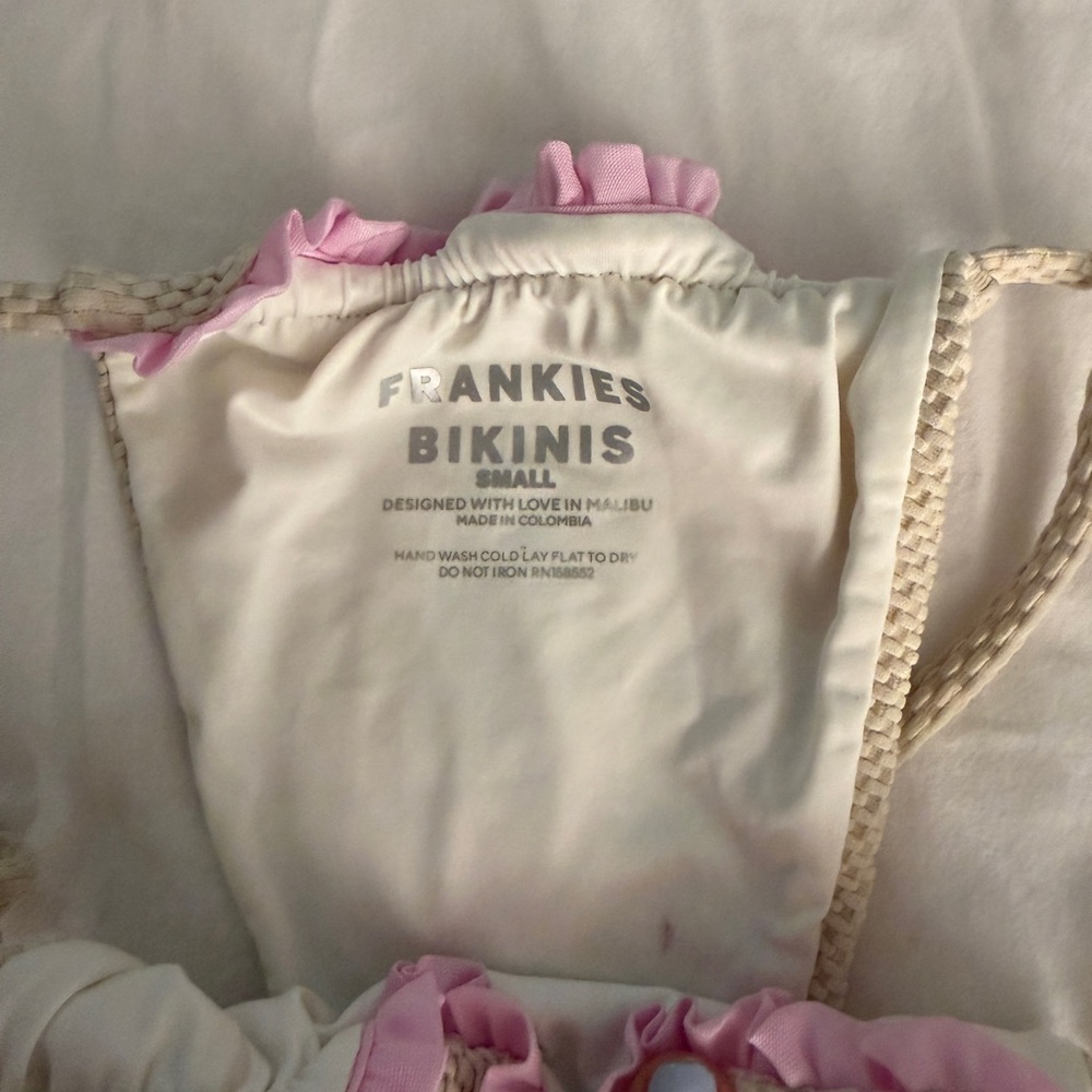 Frankie's Bikinis Cream and Pink Ruffle Bikini - Picture 2 of 3